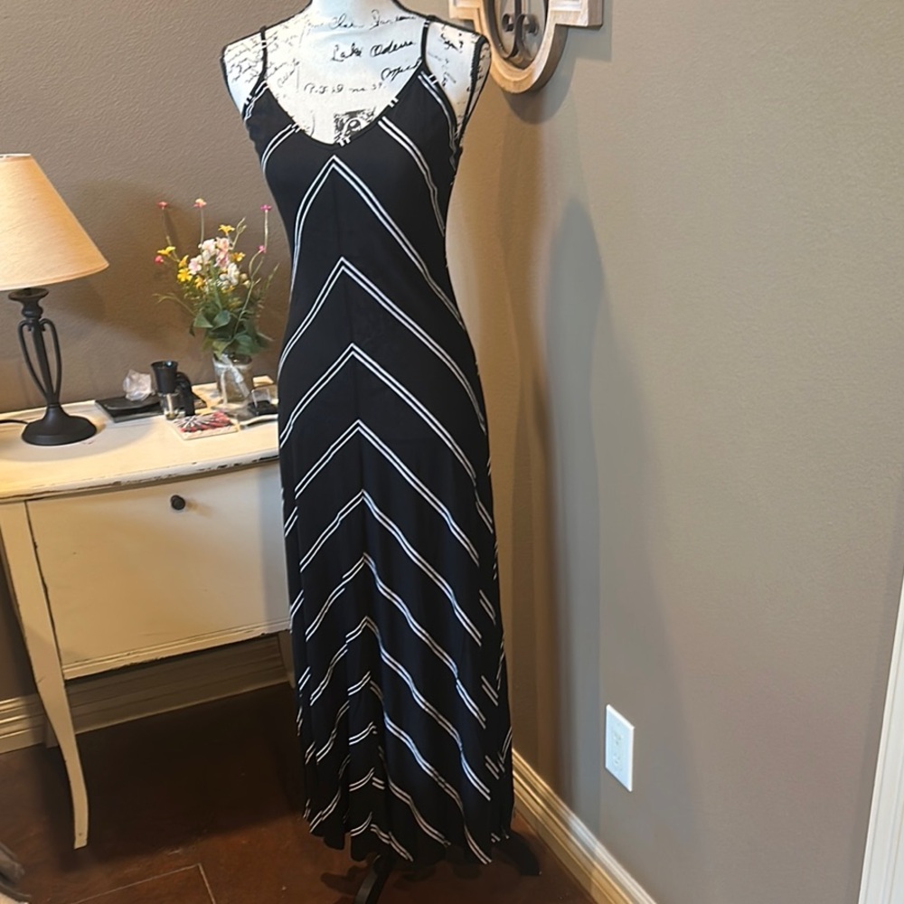 LOFT Black and White Chevron Maxi Dress